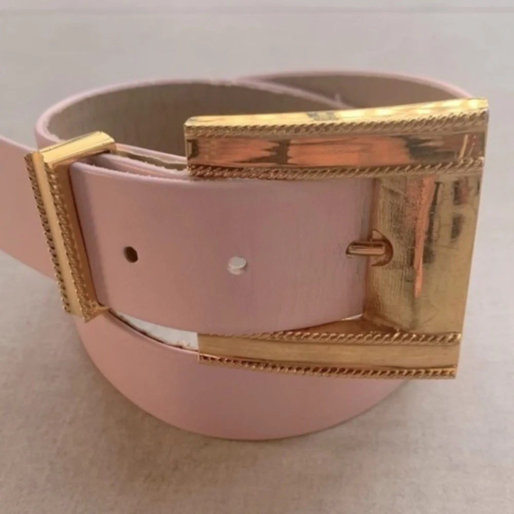 Classic Pink Leather Belt with Gold Buckle